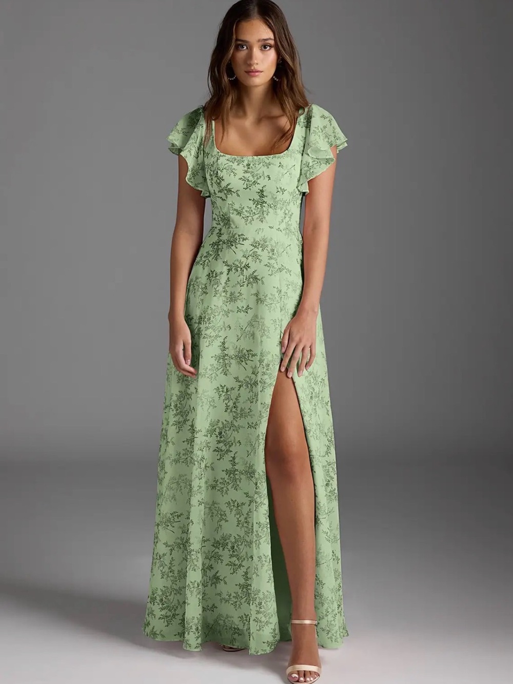 Azazie Mint Green Floral Maxi Dress with Front Slit